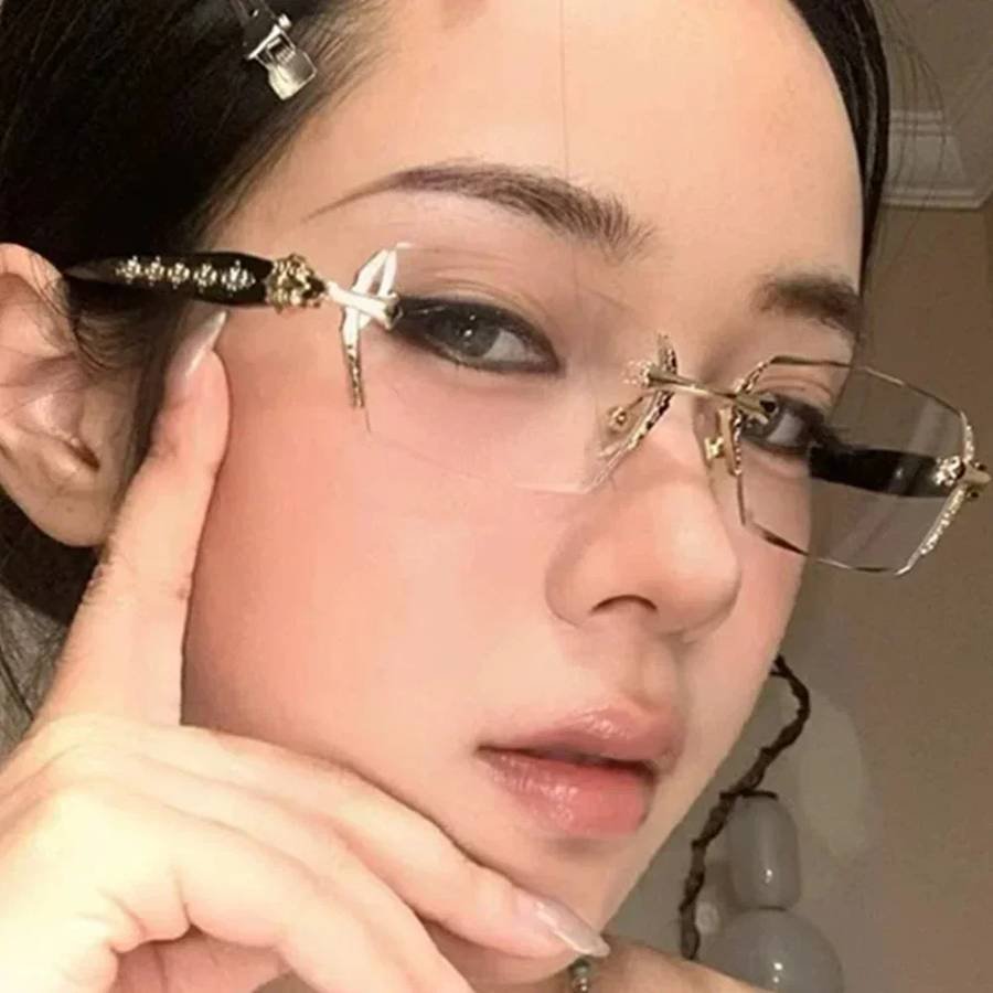 Retro Frameless Eyeglasses for Women Silver Rectangle Glasse